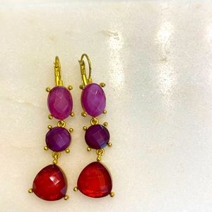 A pair of beautiful earrings 2.5 inches long for n Red , purple and pink
